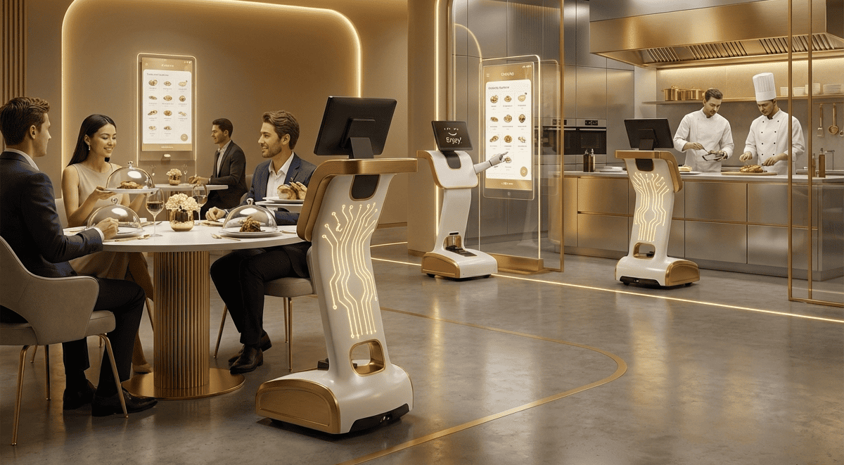 Robot phục vụ là thiết bị thông minh được thiết kế nhằm hỗ trợ con người trong các công việc phục vụ khách hàng hoặc vận hành dịch vụ