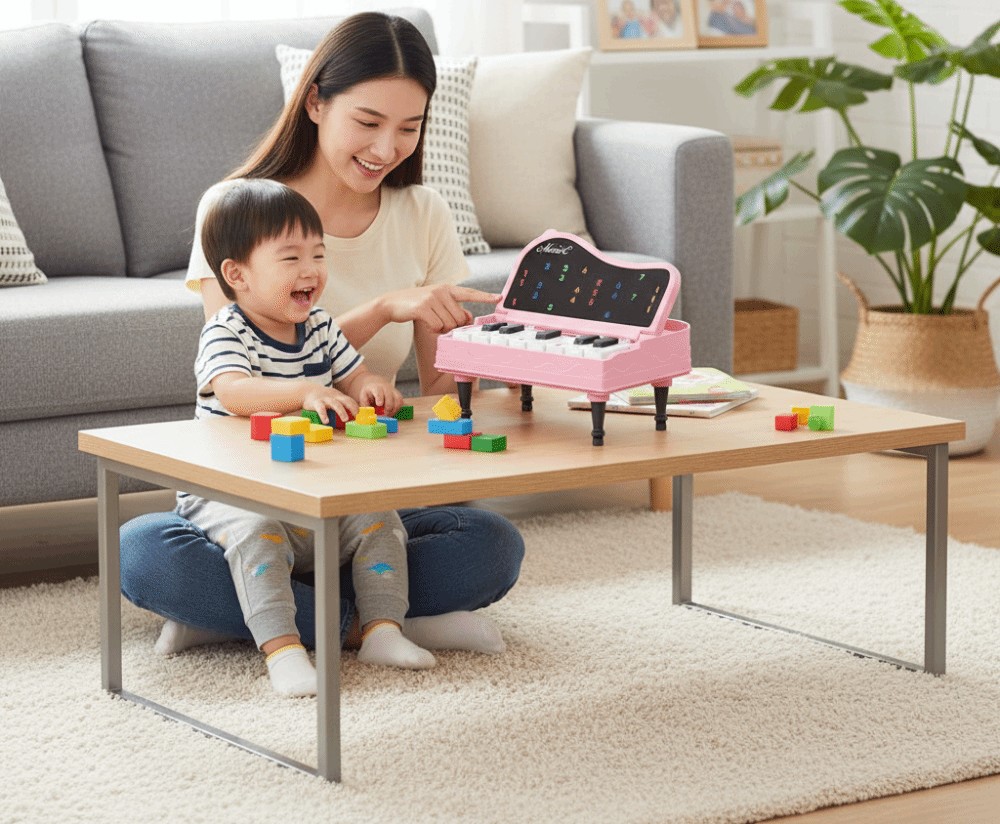 Đồ chơi âm nhạc như đàn piano mini, trống, đàn guitar, kèn hay bộ gõ không chỉ mang đến niềm vui mà còn góp phần kích thích sự phát triển của não bộ